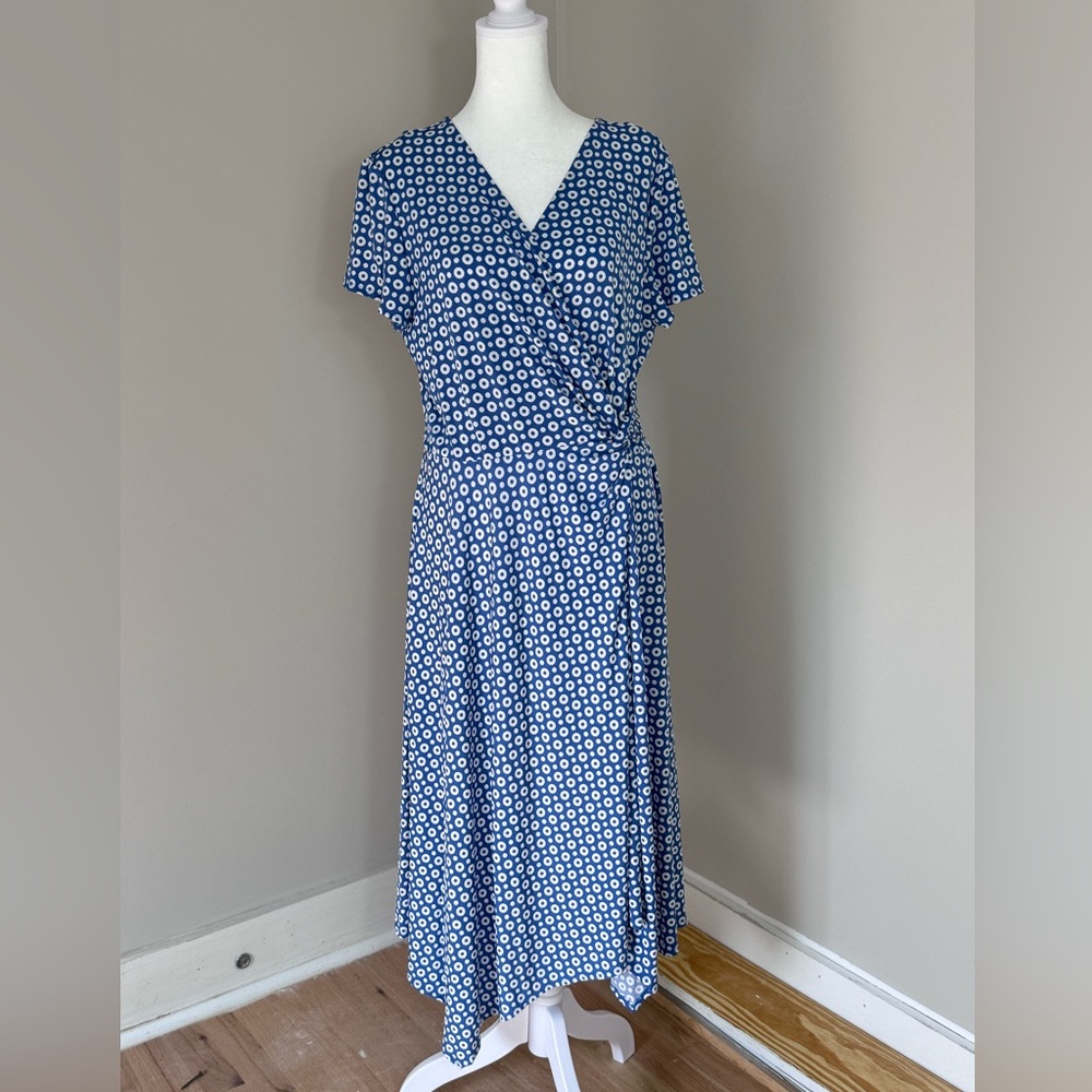 Blue and White Print Wrap Dress